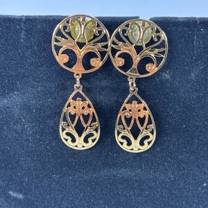 Gold‎ Tone Filigree Drop Earrings Scroll Teardrop & Round Dangle Lightweight